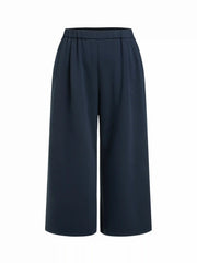 Cotton-blend Round Neck Twist Top & Mid Rise Wide Leg Trousers Set Curve & Plus