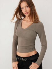 V-neck Ruched Long Sleeve Top