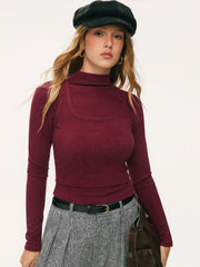 Two Pieces Cotton-blend High Neck Long Sleeve Tee & Tank Top