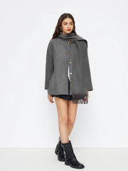 Wool-Look Asymmetrical Neck Long Sleeve Oversized Jacket