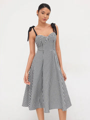 Sweetheart Gingham Bowknot Midi Dress