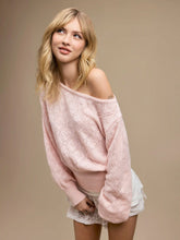 Two Way Knit Boat Neck Pointelle Oversized Long Sleeve Top