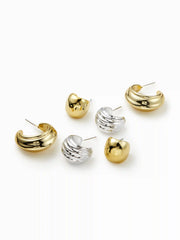 3 PAIRS C-SHAPED HOOP EARRINGS