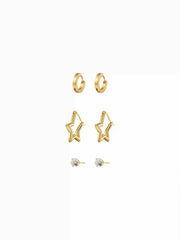 3 PAIRS STAR & RHINESTONE &CIRCLE EARRINGS