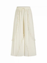 Low Rise Lace Ruffle Drawstring Wide Leg Trousers