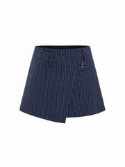 Low Rise Striped Asymmetrical Hem Zipper Mini Skirt