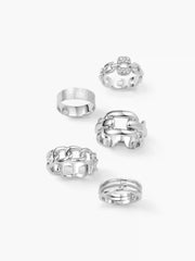 5PCS RHINESTONE & CHAIN RING SET