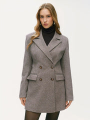 Wool-look Collar Long Sleeve Herringbone Mini Dress