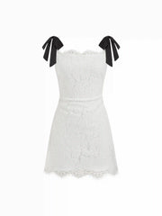Lace Bowknot Two Tone A-line Mini Dress