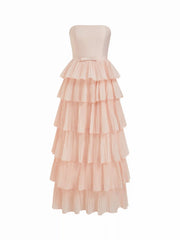 Sculptural Ruffled Bandeau Tiered Bowknot A-line Maxi Dress