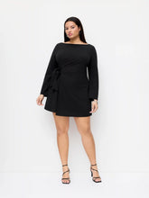 Boat Neck Bell Sleeve Tie Side Ruched Mini Dress Curve & Plus