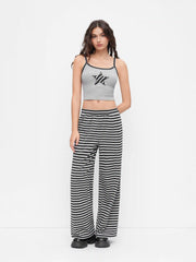 Cotton-blend Star Graphic Cami Crop Top & Mid rise Striped Straight Leg Trousers Matching Set
