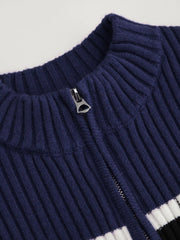 93 Knit High Neck Half Zip Contrasting Binding Top
