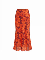 Floral Mid Rise Mermaid Maxi Skirt