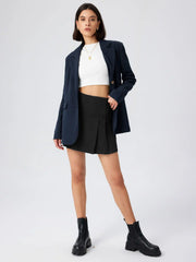 Solid Mid Waist Pleated Mini Skirt