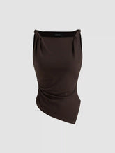 Boat Neck Asymmetrical Hem Ruched Tank Top