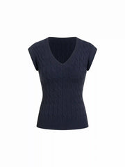 Cable Knit V-neck Twist Knotted Tank Top