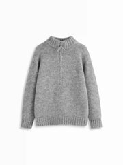 Knit Wool-blend Stand Collar Long Sleeve Half Zip Oversized Top