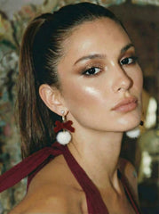 BOWKNOT DECOR POM POM DROP EARRINGS