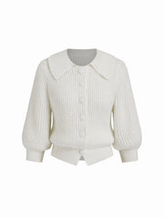 Knit Peter Pan Collar Puff Sleeve Cardigan