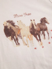 Cotton-blend Horse Graphic Asymmetrical Hem Top