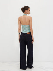 Jacquard Mandarin Collar Floral Bowknot Tank Top