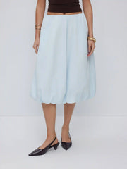Cotton-blend Low Rise Ruched Bubble Hem Midi Skirt