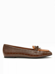 BOWKNOT DECOR CROCODILE PATTERN LOAFERS