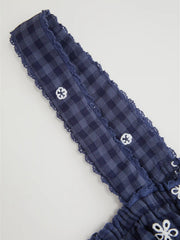 Cotton-blend Gingham Floral Lace Trim Tie Front Crop Cami Blouse
