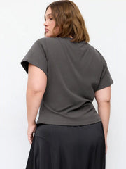 Cotton-blend Boat Neck Short Sleeve Tee Curve & Plus