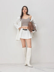 Mid Rise Pleated Micro Skort With Belt