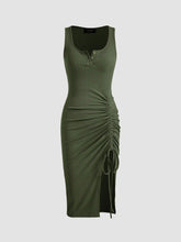 Rib Button Drawstring Midi Dress