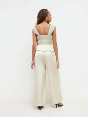 Square Neck Bowknot Contrasting Binding Lettuce Trim Tiered Jumpsuit