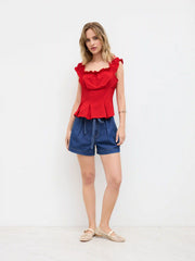 Denim Mid Rise Bowknot Shorts