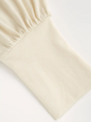 High Neck Long Sleeve Ruched Cinched Waist Blouse