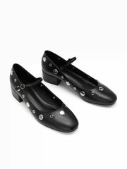 STUDDED CHUNKY HEELED MARY JANE SHOES