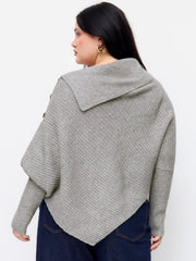 Knit Asymmetrical Neck Poncho Sweater Curve & Plus