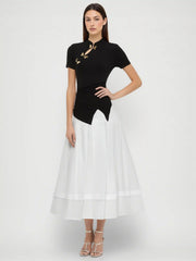 Mandarin Collar Ruched Split Top