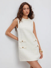 Tweed Twist Knotted Metal Detail A-line Mini Dress