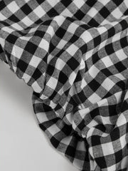 Cotton-blend V-neck Puff Sleeve Twist Knotted Gingham A-line Mini Dress Curve & Plus