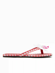 FLOWER & GINGHAM SQUARE TOE FLIP-FLOP SLIPPERS