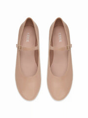 ROUND TOE FAUX LEATHER BUCKLE MARY JANE FLATS