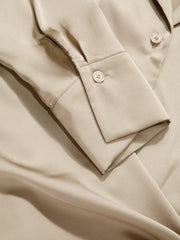 Notched Collar Ruched Knotted Shirt