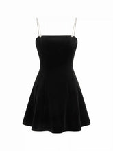 Velvet Square Neck Rhinestone A-line Mini Slip Dress