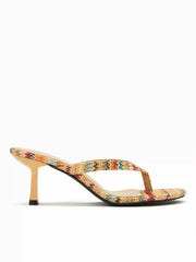 WOVEN FLIP-FLOP KITTEN HEELED SANDALS