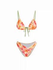 Floral V-neck Ruched Triangle Bikini Set