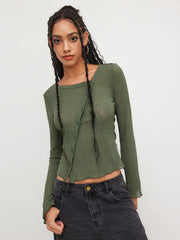 Asymmetrical Neck Lettuce Trim Top