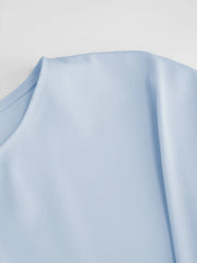 Asymmetrical Round Neckline Tie Front Short Sleeve Blouse With Metal Detail