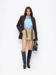 Cotton Mid Rise A-Line Mini Skirt With Striped Belt