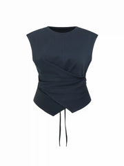 Cotton-blend Round Neck Twist Top & Mid Rise Wide Leg Trousers Set Curve & Plus
